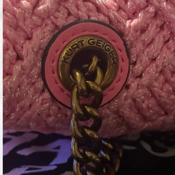 NWT! Kurt Geiger London Medium Crochet Kensington Crossbody Bag, Open Pink - Picture 9 of 13